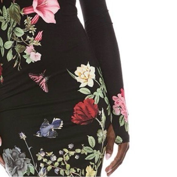 Alice + Olivia Delora scoop neck long sleeve floral  midi dress thumb holes 10 - Picture 4 of 13